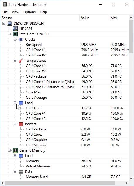 Libre Hardware Monitor compact hardware summary view